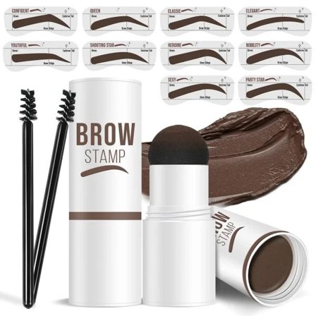 Eyebrow Stamp and Stencil Kit, 10 Eyebrow Stencils, Dark Brown