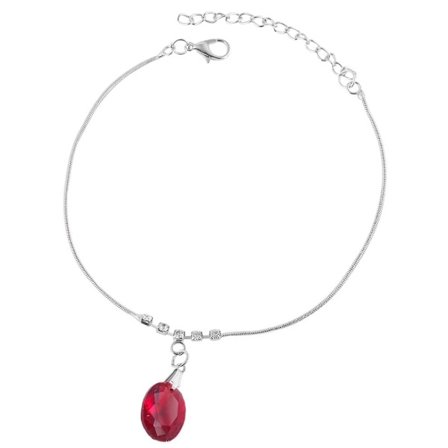 Silver Fotsmycke Fotlänk Vristlänk Fotkedja -Oval Röd Rhinestone