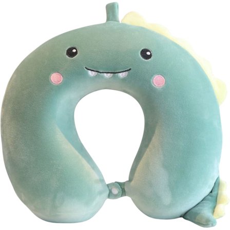 Søt Reisepute for Barn & Voksne, Minnefoam U-Formet Nakkepute, Hodepute Fly (Liten Dinosaur)