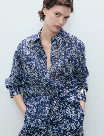 Mango Printed Cotton Shirt - Black - XS