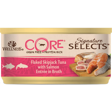 CORE Petfood - Cat Adult Signature Selects Flaked Tuna & Salmon i buljong våt 79 g - Katt - Kattefôr & kattemat - Våtfôr og våtmat - ZOO.no