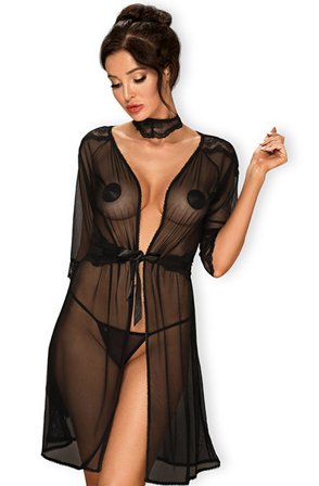 Obsessive Lucita Peignoir Black S/M Sexig morgonrock - Blushme.se