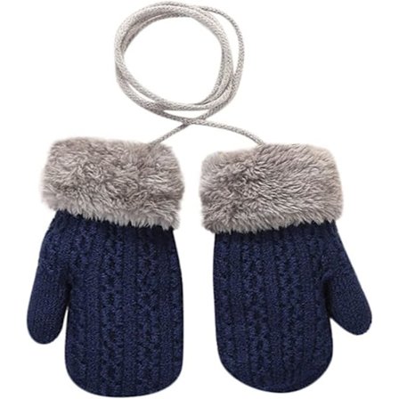 Baby Vintervotter Strikket 0-3 År Barn Termiske Votter med Tau, Tykke Fleece Votter Vinter Varme Myke Hansker for B