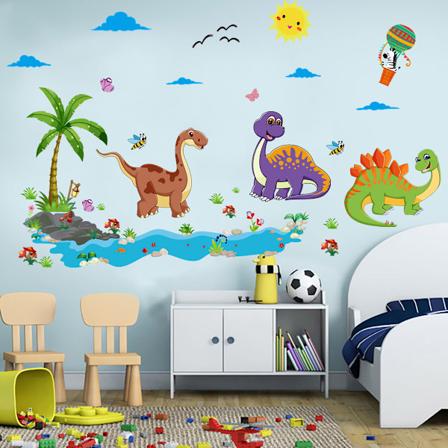 Dinosaurveggdekor, Tegneserie Dinosaurveggklistremerker for Barn Baby Jente Soverom Stue Veggdekor