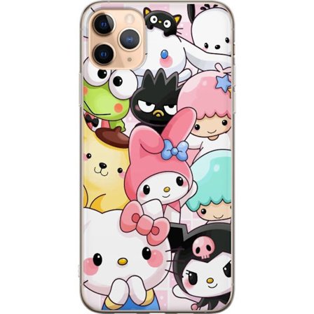 Kompatibelt Mobildeksel til Apple iPhone 11 Pro Max Tett mønster av søte figurer med store øyne i ulike farger og uttrykk med LABUBU-tekst