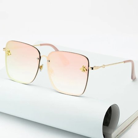 Vintage overdimensjonerte rammeløse solbriller Dame Berømt luksusmerke Design Retro Gradient Bee Firkantede solbriller for kvinner Rosa