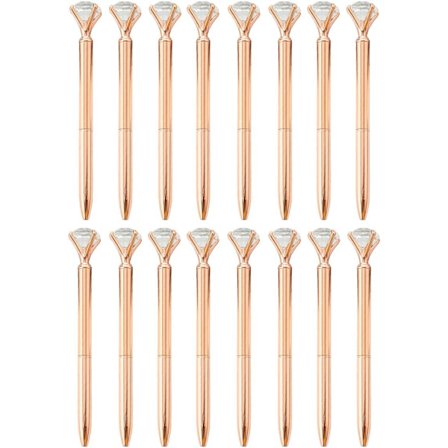 Sæt med 16 rosaguld diamantkuglepenne til kontorartikler, julegave