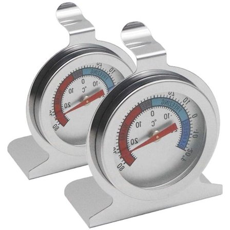 ING Sæt med 2 mekaniske termometre i rustfrit stål til køleskab og fryser, holdbare og letlæselige for nøjagtig temperaturkontrol