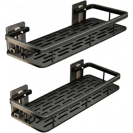 Poraamaton suorakaiteen muotoinen suihkukori - Ruostumaton alumiini- ja terässeinäjärjestäjä kylpyhuoneeseen, tilaa säästävä (musta)