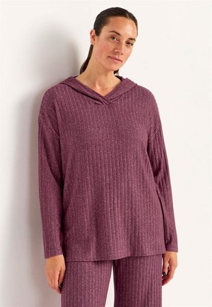 Cellbes of Sweden - Mjuk trikåtunika med huva - plommonmelange - för damer - 62/64