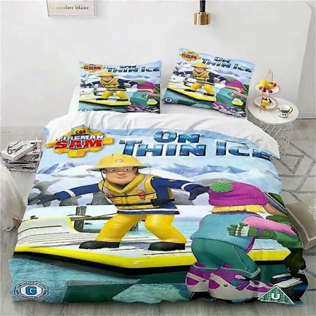 v913 Sengetøj Tegneserie Brandmand Sam Legetøj Sengelinned Sæt Dynebetræk Sengesæt Quilt Betræk Pudebetræk Dyne King Queen Size Drenge Voksen 