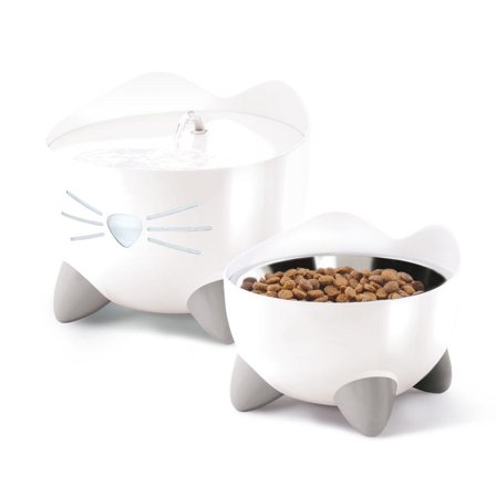 Catit Pixi Sett med Vannfontene og Matskål - Hvit