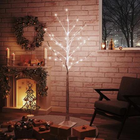 Vidaxl Björkträd Med Led Varmvit 96 Leds 180 Cm Vit