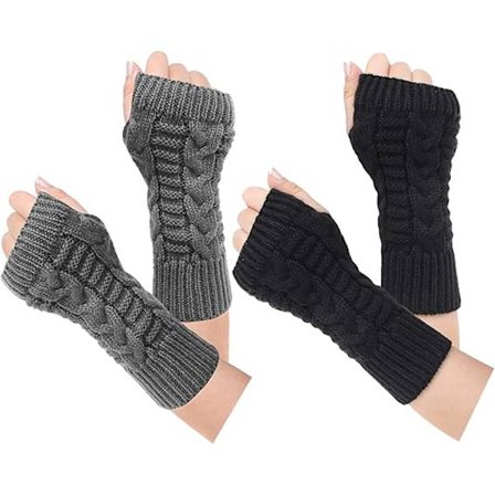 Håndløse Votter for Kvinner Vinter Varme Strikket Heklet Tommelhull Armvarmere