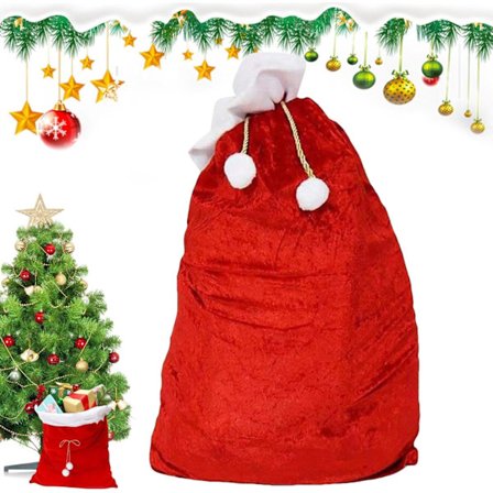 Julemands legetøjsopbevaringspose med snøre, gavepose til feriesnacks, fester, familiesammenkomster, håndværk, frugt, bøger, rød 2-pak 70x50cm