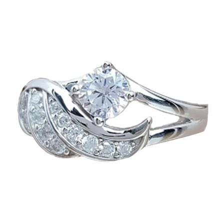 Mode Angel Ving Rhinestone Dekoration Bryllupsbånd Ring Smykker Gave Til Kvinder Silver US 6