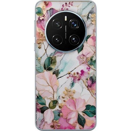Kompatibel Mobilcover til Honor Magic7 Pro Abstrakt marmormønster med blomster, blade og gyldne detaljer i bløde pastelfarver