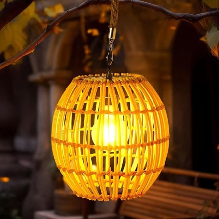 Solcellelamper / Hængende havelampe til udendørs brug – Rattan LED-lampe til have, terrasse og balkon_TF_TF