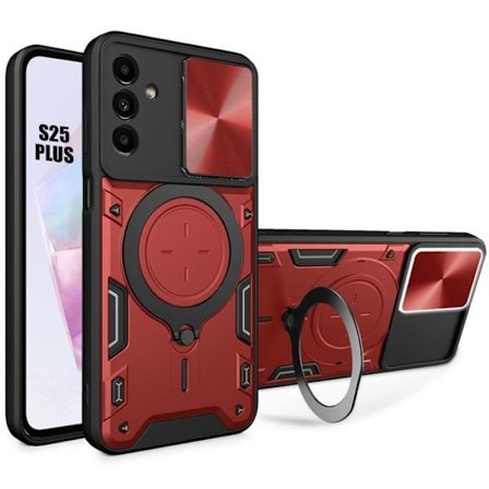 Skyddsskal - Booling - för Samsung Galaxy S25 Plus - Stöttålig - Glidkamera - Röd