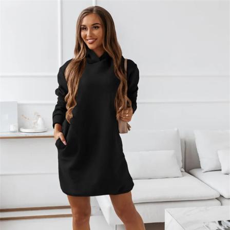 Casual Enkel Hood Dress Kvinnor Kort Långärmad Lös Outfit