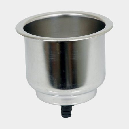 Flessenhouder voor inbouw, roestvrij staal, met afvoergat, Ø8.73/6.67 x 8.89 cm, voor 1 fles, zilver