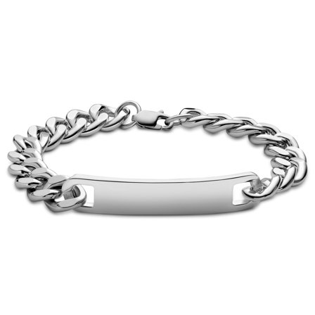 Argentia | 925s | 10mm Rhodium-Plated Sterling Silver ID Bracelet for Men - Steel bracelets