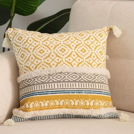 Boho Tuftede Dekorative Pyntepudebetræk til Sofa - Moderne Marokkansk Pudebetræk med Kvaster, Soveværelse Stue Bil Hotel, 45x45 cm