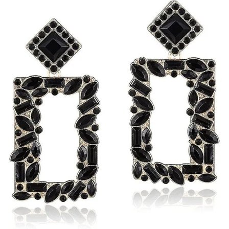 Kristal Rektangulære Geometriske Hængeøreringe, Glas Rhinestone Statement Drop Øreringe til Kvinder Kollektion