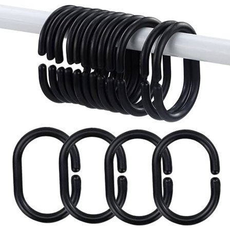 12-pack plast glidande duschdraperiringar svart