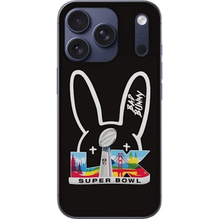 Kompatibel Mobilcover til Apple iPhone 17 Pro Bad Bunny portræt med åben skjorte, tatoveringer og krøllet hår i stilfuld modefotografering