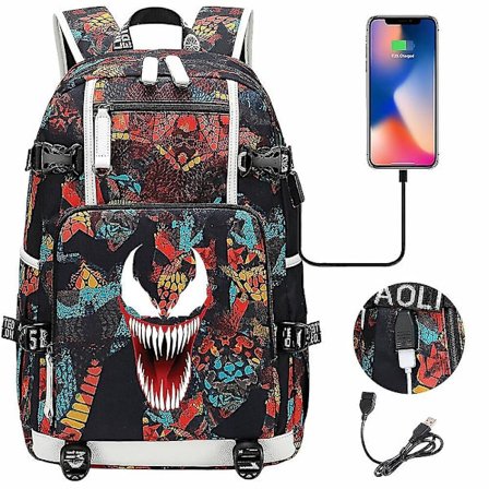 Venom Fashion Printet USB Ungdoms Skoletaske (1-4)