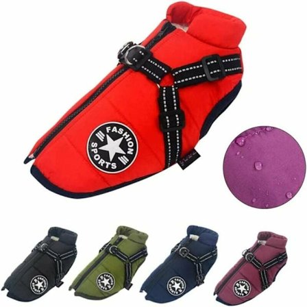 1 st Vattentät Hundrock med Sele Varm och Bekväm Hundkläder Maskintvättbar Reflexremsa Design Hållbar D-Ring Röd L