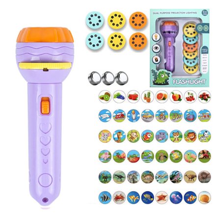 1 stk. Lommelygte Projektor til Børn Projektionslys Legetøj Slide Projektor Lommelygte 48 Dyr Dinosaur Transportkøretøjer Frugt og Tal