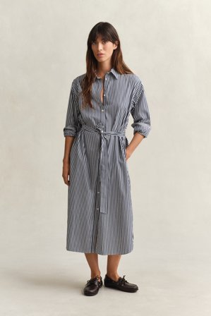 GANT Damen Popeline Hemdblusenkleid mit Streifen (44) Blau