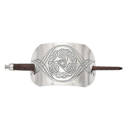 Håndskåret hårspenne i tre med buet hette i metall, hårstylingsverktøy for kvinner