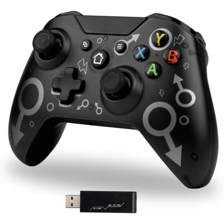 Langaton ohjain Xbox One:lle, Xbox-ohjain 2.4GHz langattomalla sovittimella, Xbox One X/Xbox One S/PS3 ja PC (Musta)