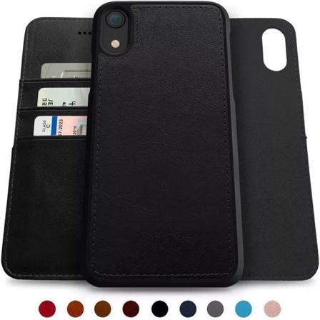 Lommebokveske 'iPhone 14 Pro' i skinn med sterk magnet avtakbar Black