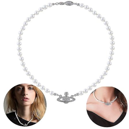 Pärlhalsband Saturn Kristall Rhinestone Halsband Imitation Pärla Choker