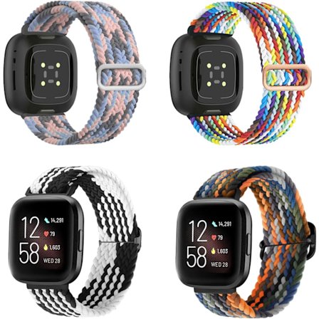 4 stk Elastiske Nylonremme Kompatibel med Fitbit, Fitbit Versa 3 Remme Flettet Nylon Sport, Fitbit Versa 4 Rem Udskiftning