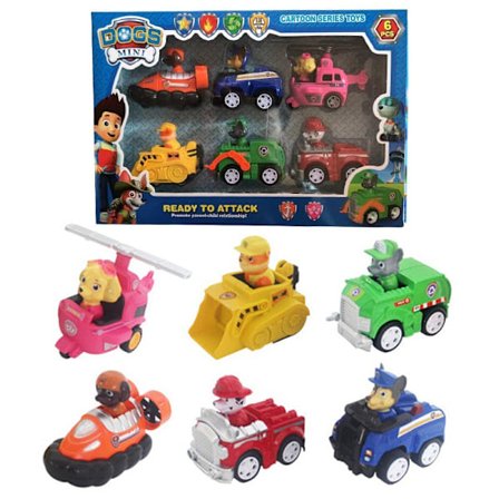 6 stk/sæt Paw Patrol Hvalpe Actionfigurer Træk Tilbage Bil Legetøj