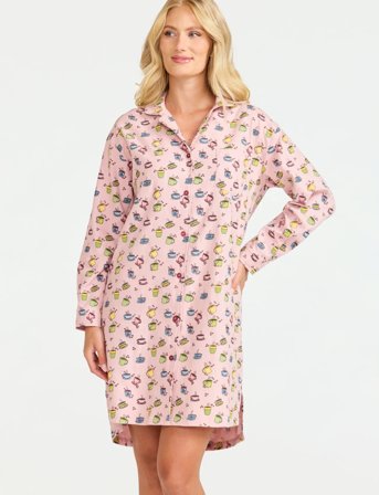 Damella of Sweden Nightdress Long Sl - Pink - L