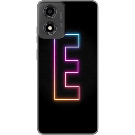 Kompatibelt Mobildeksel til Motorola Moto E14 Minimalistisk neonbokstav E i lyse farger mot mørk bakgrunn i moderne og elegant design