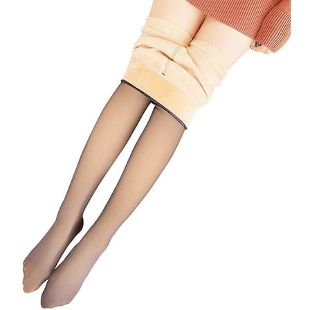 Hög midja ben falsk genomskinlig varm fleece tights tjock fodrad slim stretchig