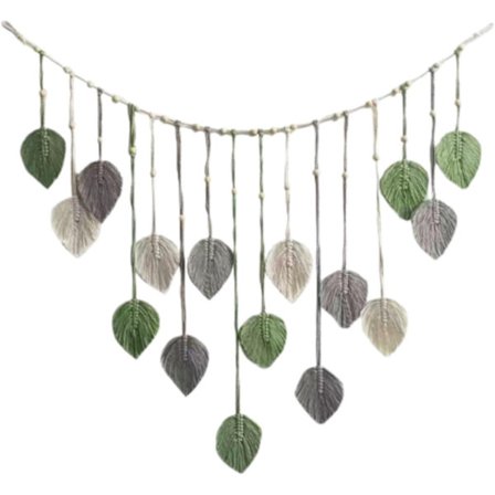 ING Vævet Blad Vægtæppe med Kvast Grøn Vægdekoration Boho Væghæng til Soveværelse Stue Boligindretning Fotovæg Baggrundsdekoration