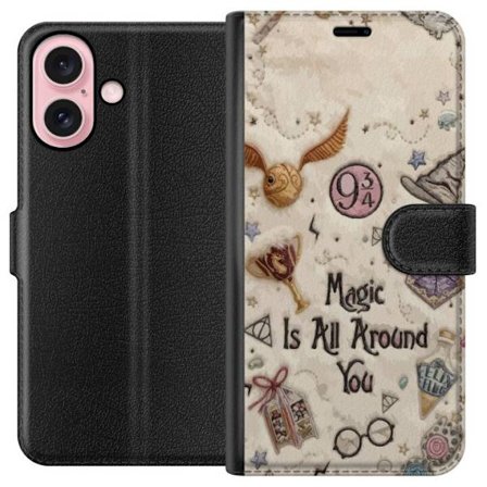 Yhteensopiva Lompakkokotelo Apple Apple iPhone 16 Kirjailtu taianomainen kuvaus, jossa on symboleja, lainauksia ja satumaailmaa, joka on inspiroitunut