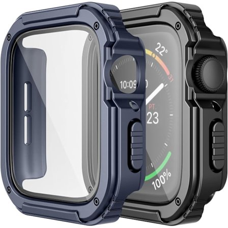 2 kpl kestävää koteloa, jotka sopivat Apple Watch 40mm Series SE/6/5/4 -kelloon, jossa on karkaistu lasinen näytönsuoja, sotilaallinen ympäri kova TPU