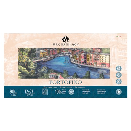 Magnani Aquarelblok Portofino 100% Katoen 300g Satin 12x23cm 20 Sheets