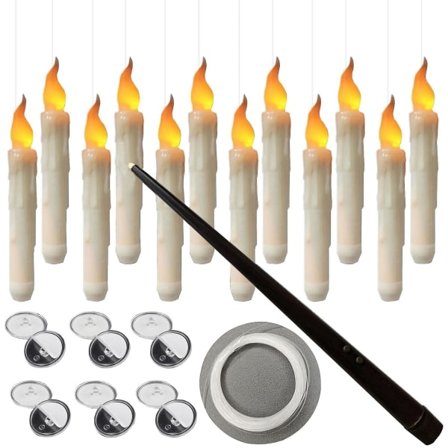 Flytende lys med tryllestav Fjernkontroll, 12-pakning LED flammefrie flimrende stearinlys Batteridrevet Harry Potter flytende lys for Halloween Hvit