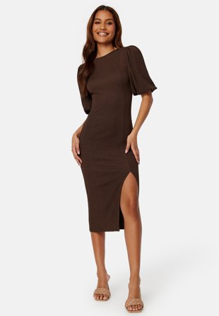 BUBBLEROOM Piper Puff Sleeve Dress Brown Klær