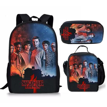 Stranger Things4 Student Skolväska Barn Unisex Ryggsäck Måltidsväska 3 3pcs